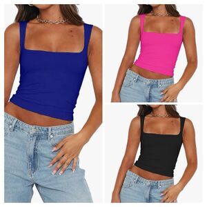 Abardsion 3 Women’s Sexy Crop Top Square Neck Sleeveless Double Layer Tank Tops